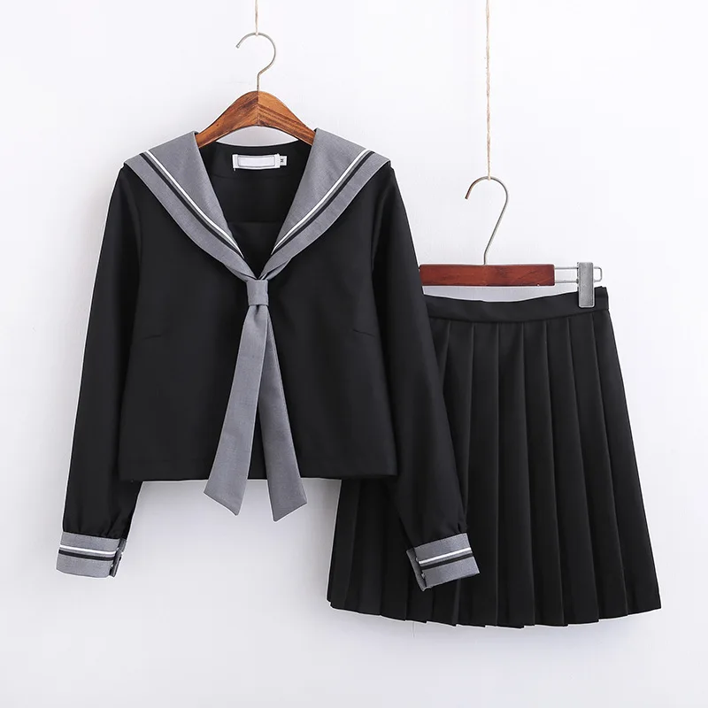 Черные японские JK наборы школьная форма для девочек осень старшеклассницы Новинка Сейлор костюмы униформы XXL