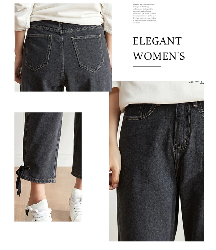 Женские неэластичные джинсы LEIJIJEANS, свободные повседневные черные и серые мытые джинсы с высокой посадкой, новая модель 9149 большого размера
