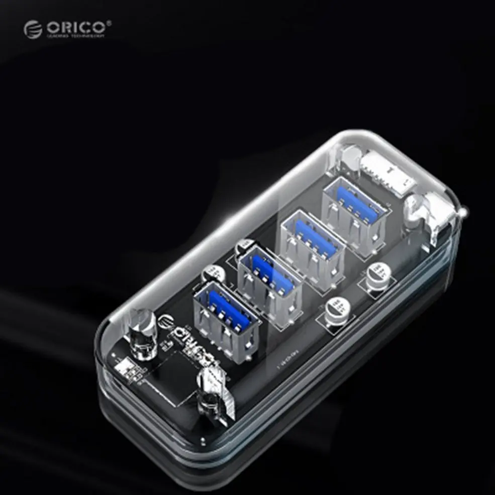 Портативный размер F4U-U3 супер высокая скорость прозрачный пластик 4 порта USB 3,0 концентратор адаптер для ПК компьютер