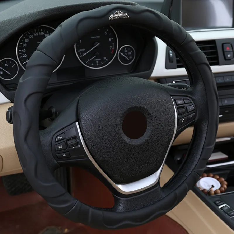 Универсальный 38 см черный кожаный чехол рулевого колеса автомобиля четыре сезона бежевый Противоскользящий Авто рулевое покрытие автомобиля Стайлинг