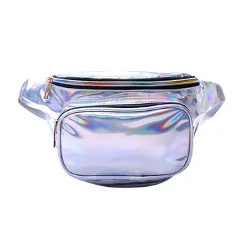 

Holographic Laser Waist Bag For Women PU Leather Female Fanny Pack Belt Bag Bum Bag Girls Sport Double Layer Bags Phone Pouch