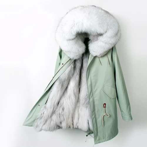 Зимнее женское пальто, куртка с натуральным мехом, длинное пальто с подкладкой из натурального волчьего меха, Толстая теплая верхняя одежда, водонепроницаемая ткань, роскошная Новинка - Цвет: RE-16