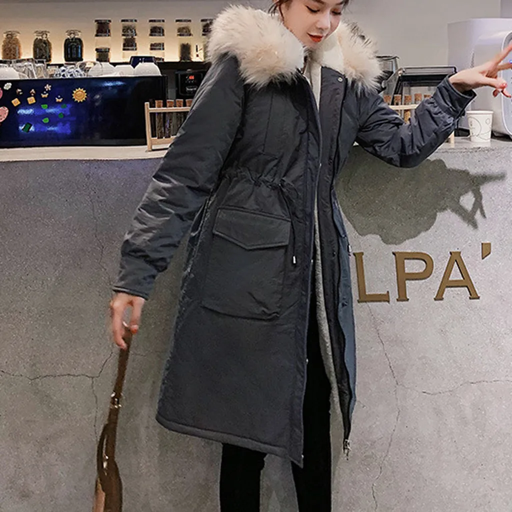 KANCOOLD coats Women Fashion Wool Zipper Pocket Hoodie Drawstring Long Outwear Street new coats and jackets women 2019Sep27 - Цвет: Темно-серый