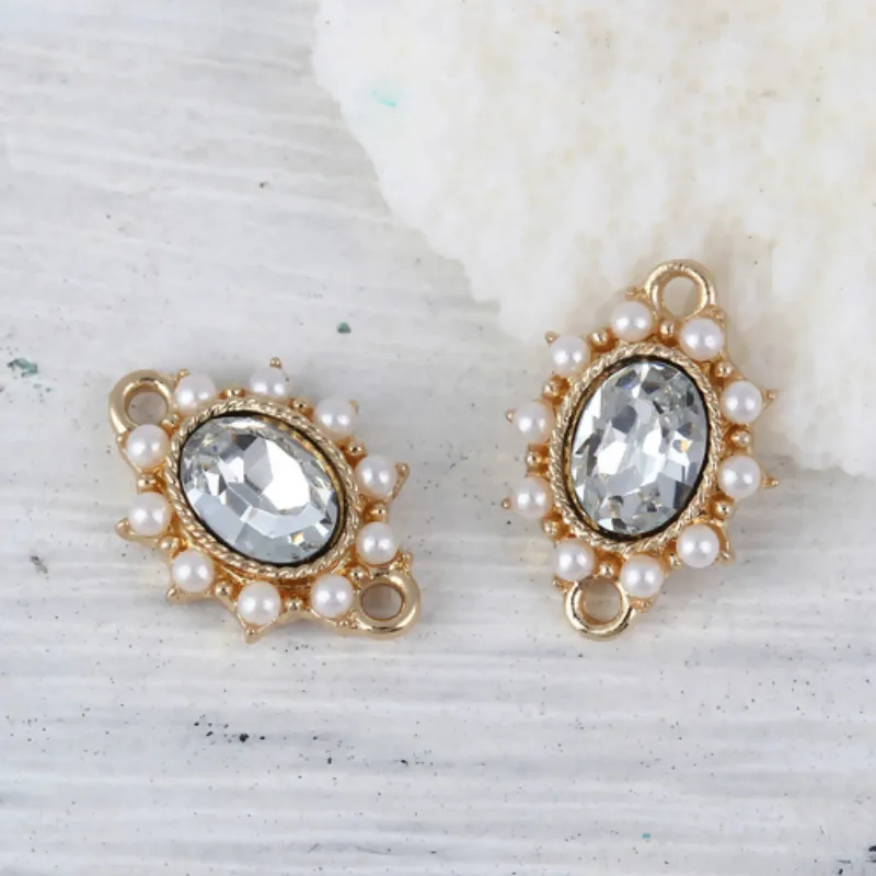 DoreenBeads Zinc Based Alloy Style Of Royal Court Character Connectors Oval Gold Imitation Pearl Rhinestone 17mm x 13mm 2 PCs | Украшения и