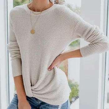

Casual Knitted Pullovers Criss-Cross Female Round Color Sweaters Women Slim Sweater