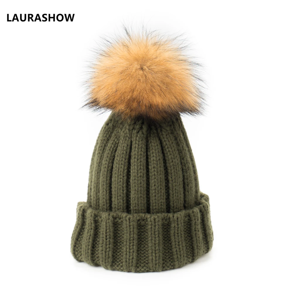 LAURASHOW цветная шапка из натурального меха норки с помпонами, шерстяная шапка для взрослых и детей, вязаная шапка, шапочки