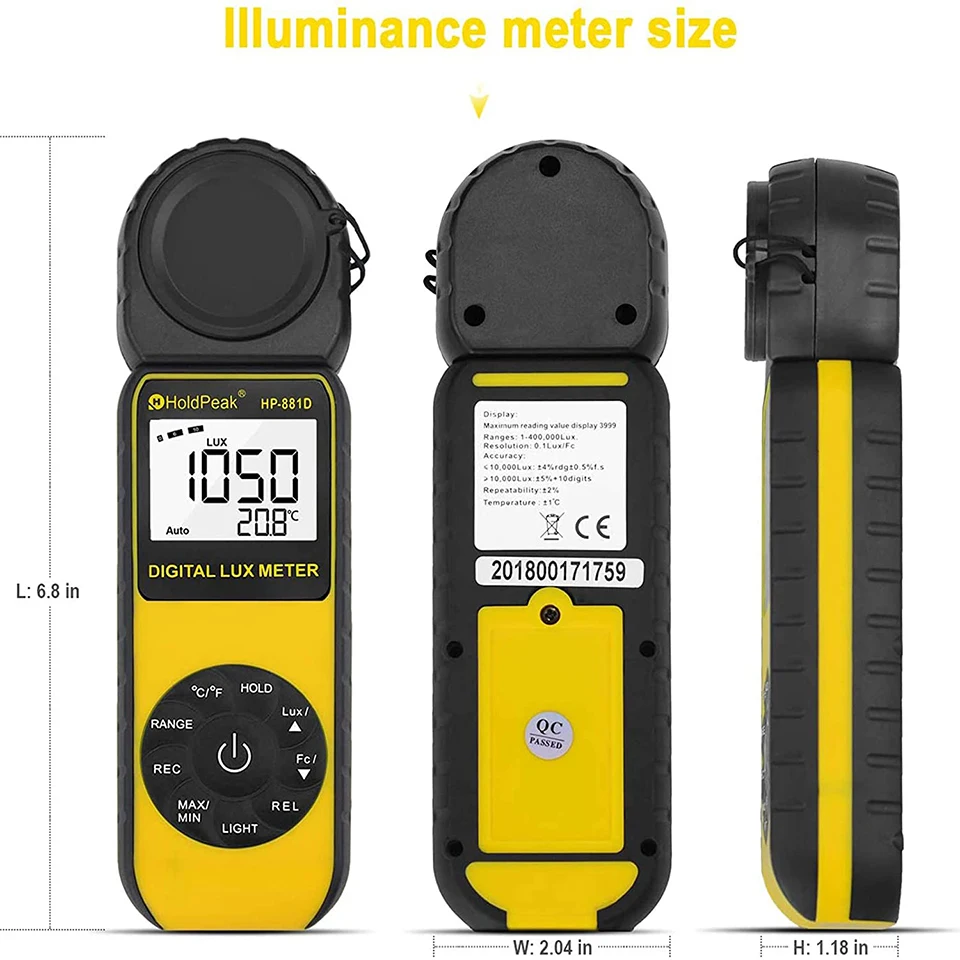 HOLDPEAK  Ʈ  HP-881D 0.01-400,000 Lux /1-40,000 FC   LED   Ĺ  