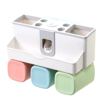 

Toothbrush Holder Toothpaste Squeezer Dispenser Bathroom Accessories Sets Bathroom Storage Box Case Household Items with 3 Cups