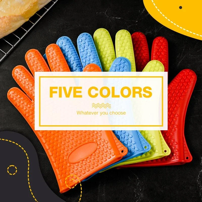 Silicone Oven Mitt Oven Gloves Heat Resistant Gloves Full Finger Hand Wrist Protection Silicone Oven Heat Resistant Mitts New