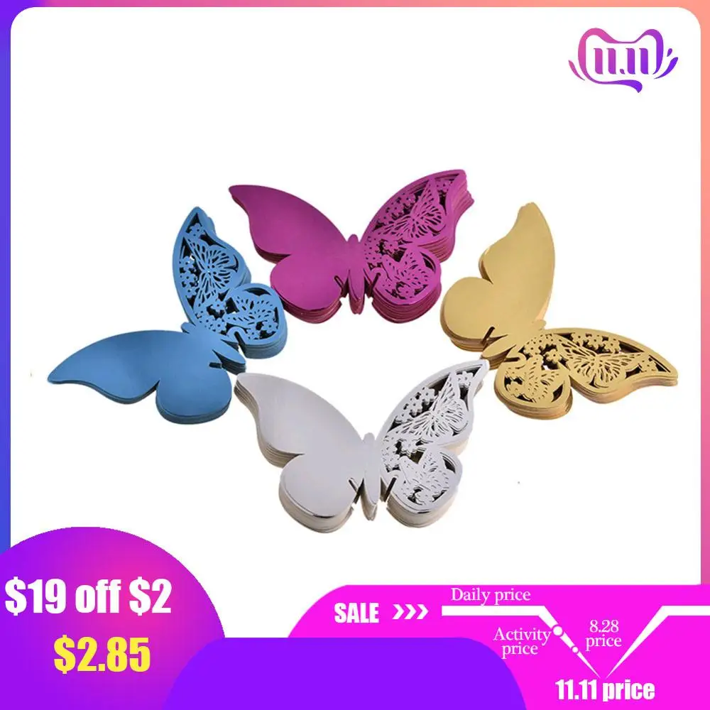 

50pcs/lot Butterfly Wine Glass Placecard Laser Cut Paper Name Card for Cups Wedding Party Decorations