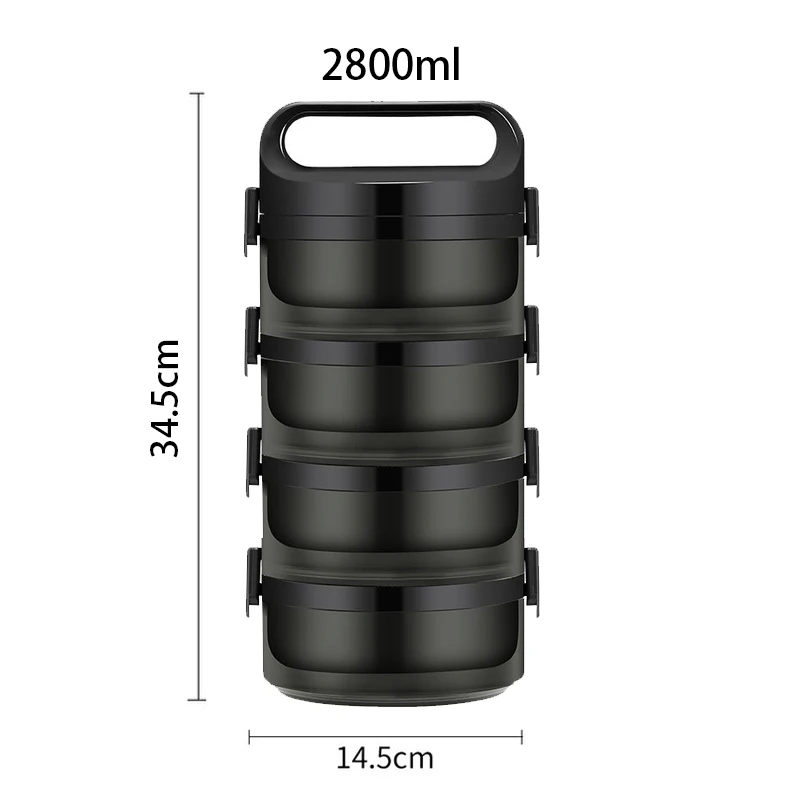 4 Layer Black Термос для ланча бэнто-бокс для студентов портативный 304 из нержавеющей стали многослойный контейнер для хранения пищи Герметичный Тепловой Ланчбокс - Цвет: 4 Layer Black