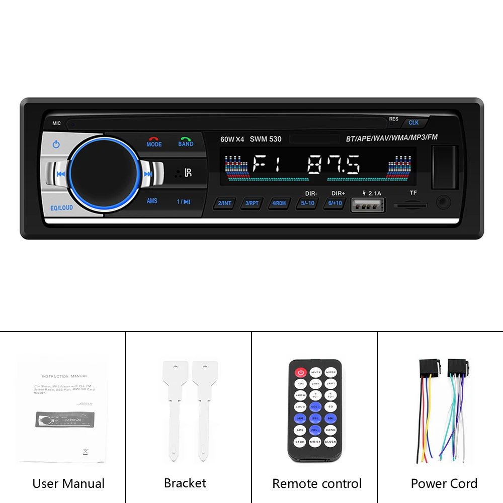 12 В Bluetooth Стерео Fm радио Mp3 аудио плеер Зарядное устройство Usb Sd Aux Авто Электроника 1 DIN Авторадио дистанционное управление