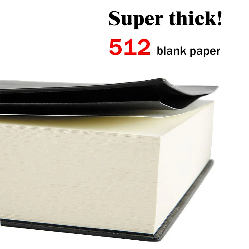 

Soft Faux Leather Super Thick 512 Pages Blank Notebook A5 Daily Notebook Life Records Best for 3-4 Years Writing Office gift