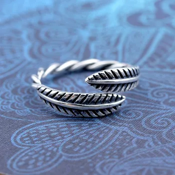 

MYTHIC AGE Real 925 Sterling Silver Handmade Leaf Vintage Re-sizable Feather Ring for Women Jewelry Gift Girl