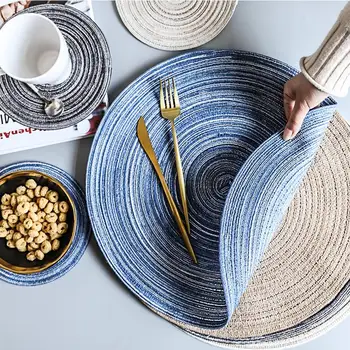 

Fashion Round Design Cup Coasters Heat Insulated Dining Bowl Placemats Linen Non Slip Plate Mat Table Decor Placemat Table Mats
