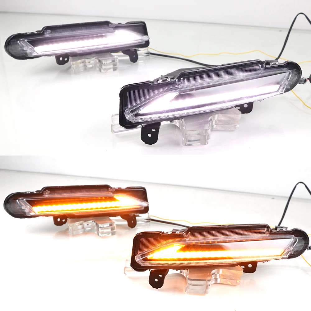 Car Flashing 1 Pair DLR LED Daytime Running Light For Toyota Yaris 2017 2018 2019 Daylight driving yellow turn Fog lamp |