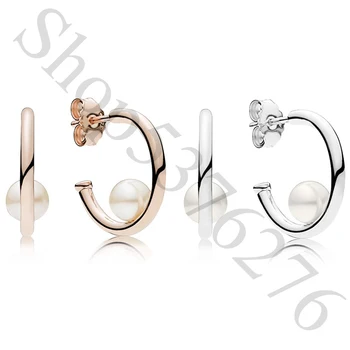 

Authentic 925 Sterling Silver Contemporary Pearls Europe Stud Earrings For Original Women Bead Charm Gift DIY Jewelry