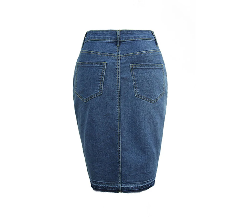 YUANSHU Для женщин модные Высокая Талия хлопковая джинсовая юбка с пикантным разрезом отбеленные облегающие джинсовые юбки женские повседневные потертые Миди-юбки