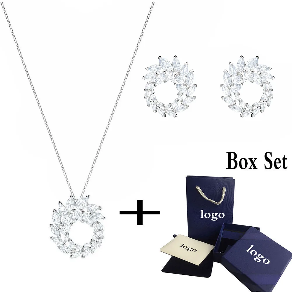 

2019 Exquisite New LOUISON Spiral Winter Frosting Leaves Crystal Necklace Pierced Earrings Set To Send Girlfriend The Best Gift