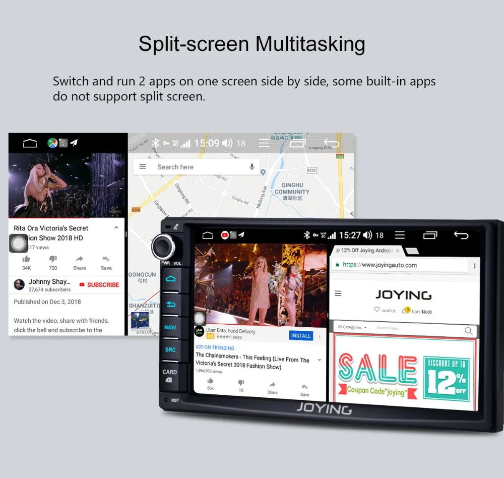 Sale JOYING double din 7 inch Car Radio Android 8.1 Octa Core built in DSP&4G HD Fast Boot Universal head unit GPS map with free DVR 18