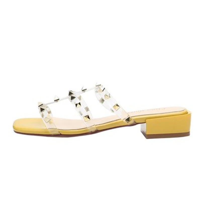 

Rhinestone Women Slides Low Heel Female Flip Flops Fashion Modern Women Slippers Women's versatile rivets transparent sandals