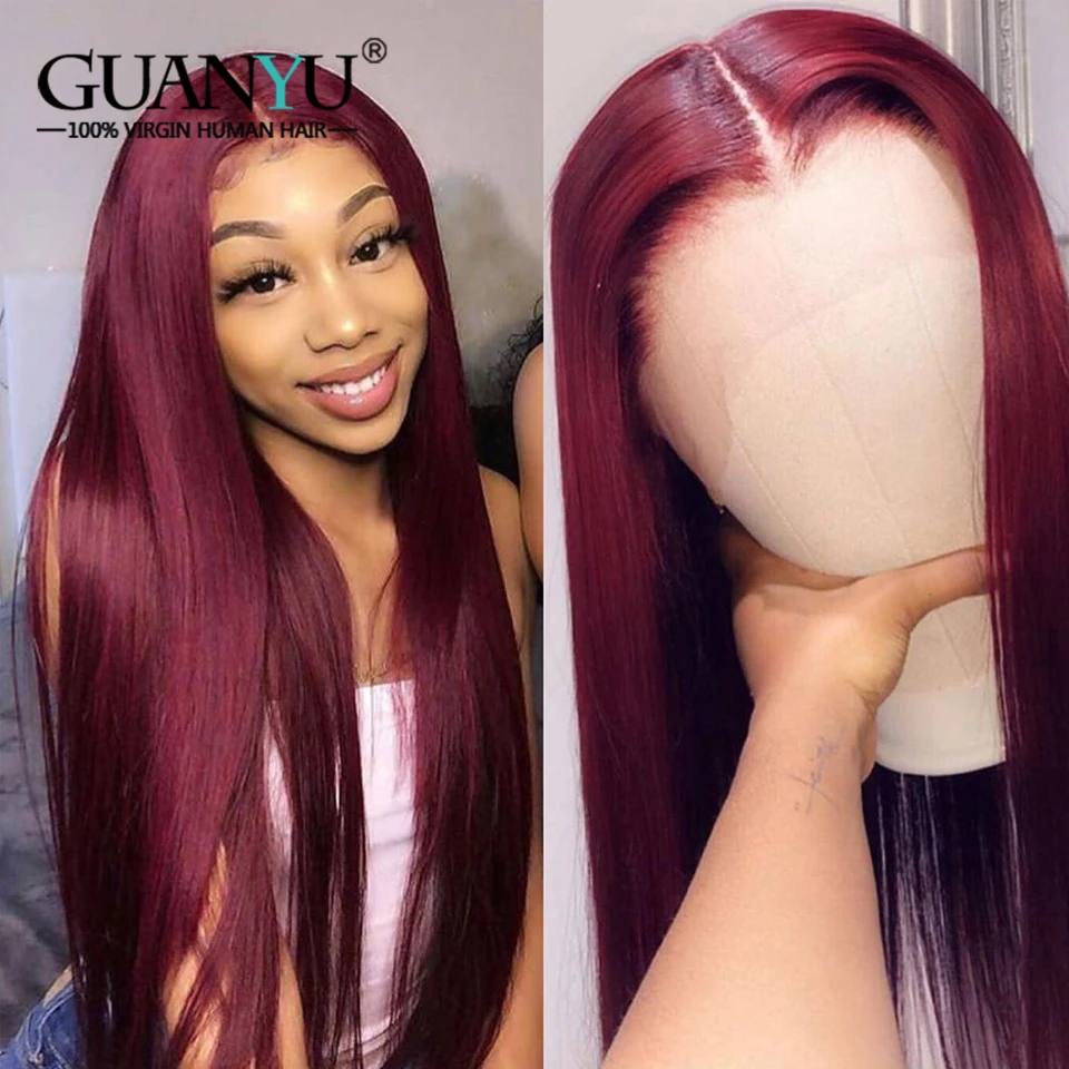 Blonde Lace Front Human Hair Wigs 13*4 Brazilian Remy Straight Ombre Honey Blonde Brown Red Burgundy Colored Wigs 150% Density - Цвет: 99J