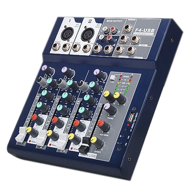 Top Deals F4 Audio Mixer 4-Channel Bluetooth Mixer with USB for Home,  Stage, Singing, Live Broadcast(US Plug)