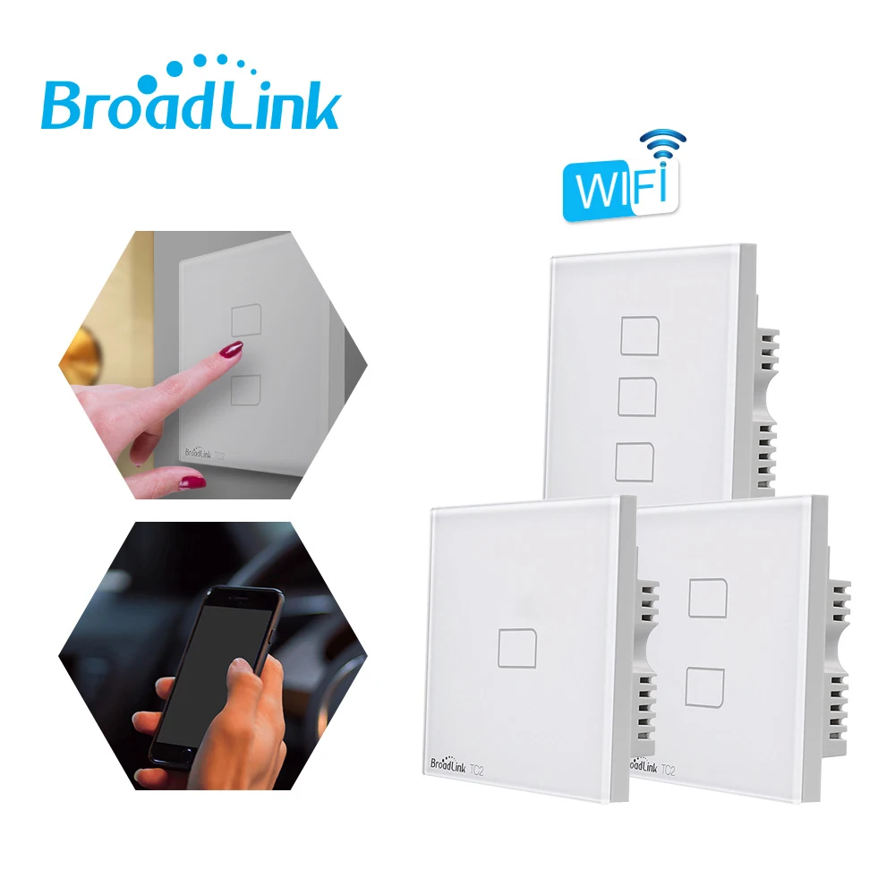 Broadlink TC2 1/2/3 Gang UK настенный сенсорный выключатель света 433 МГц Беспроводное