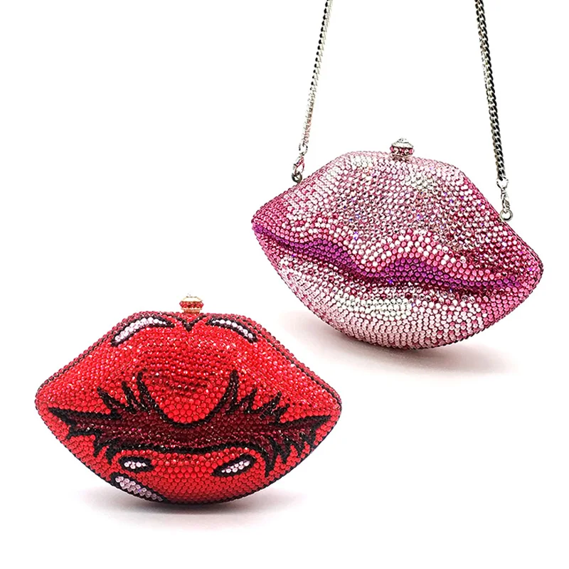 Classical Bridal wedding party purses women evening party sexy hot lip diamonds full crystal clutches purses