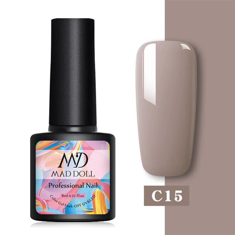C15 MAD DOLL 1 бутылка 8 мл затенение ногтей гель белый прозрачный смешанные цвета длительный Замачивание от УФ гель лак - Цвет: C15