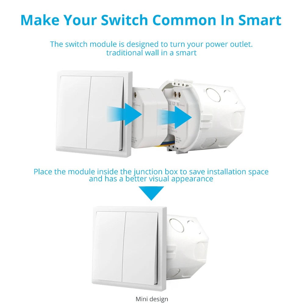 Zemismart Tuya Zigbee Inline Module Smart Switch APP Remote Control Mini Light Switch 2 Gangs 2 Way Neutral Optional Alexa Google Home smart switch lamp base switch lamp holder switch