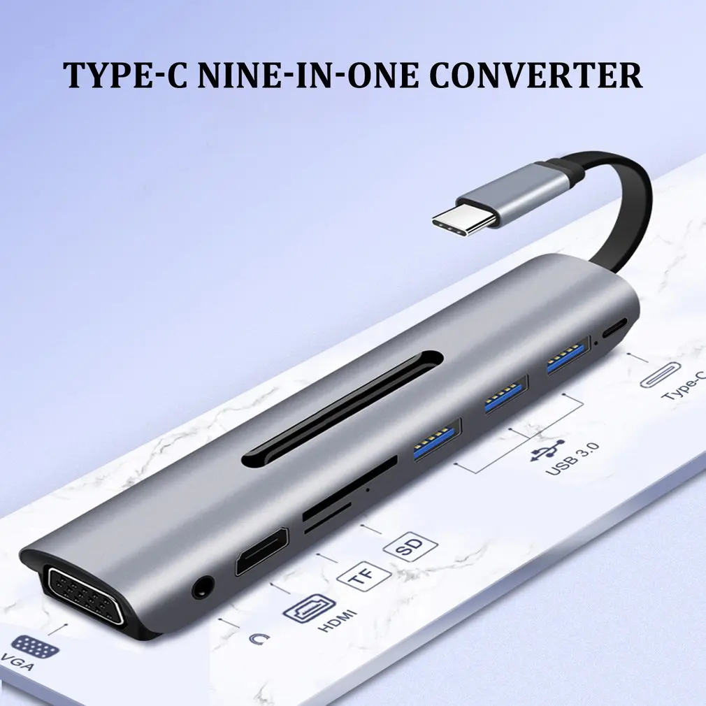 9 в 1 3 док-станция USB C концентратор type-c к HDMI+ VGA с аудио hd-конвертер адаптер для Macbook для samsung адаптер