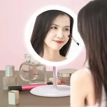 Desktop LED Makeup Mirror 5X Magnifying USB Charging 3 Modes Adjustable Natural Light Touch Screen Dimmable Storage Base Mirrors