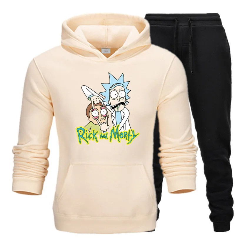 Мужские и женские спортивные толстовки с принтом Rick and morty, мужские флисовые толстовки в стиле хип-хоп+ длинные брюки, костюм, Приталенная толстовка с капюшоном