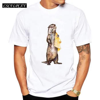 

2019 New Fashion Otter Retro Printed Men T-Shirt Short Sleeve Hipster Tops Summer Cool Design Tees