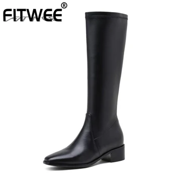 

FITWEE New Fashion Mid Calf Boots Zipper Thick Heel Ridding Boots Solid Color Ladies Footwear New Fashion Boots Size 34-39