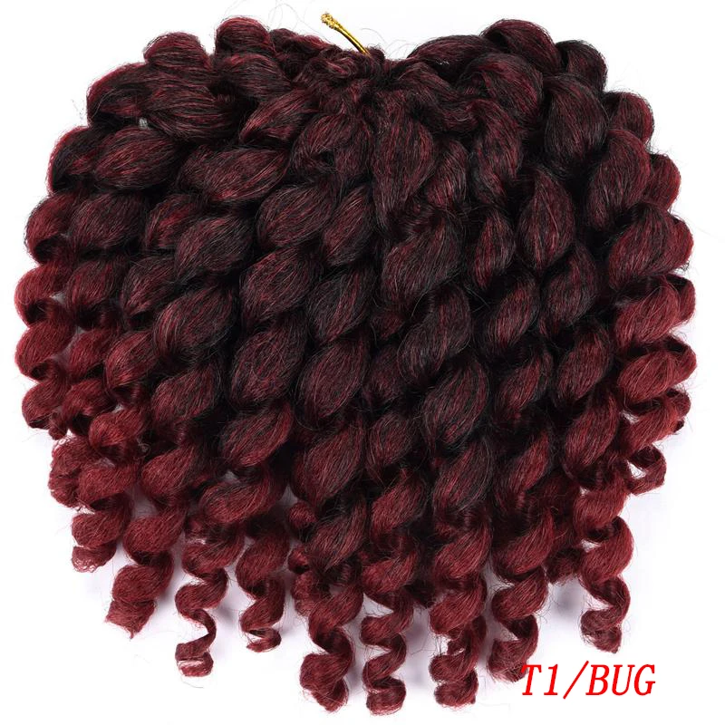 8 дюймов 20 корней Jumpy Wand Curl Twist синтетические вязанные косы ямайский прыжок крючком плетение волос для черных женщин - Цвет: T1-BUG