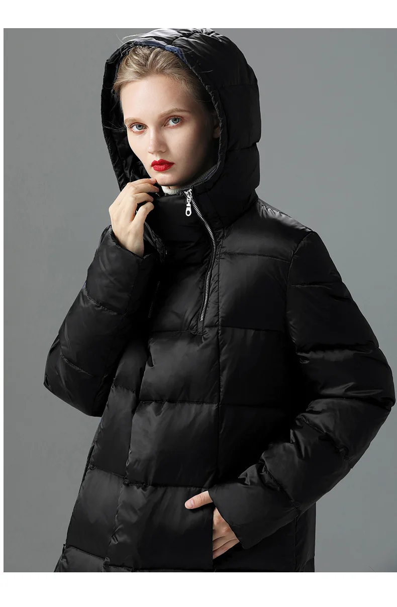 Winter Oversize Hooded Down Jacket Women's Warm Extra Long Extra Thick Down Jacket Black Brand