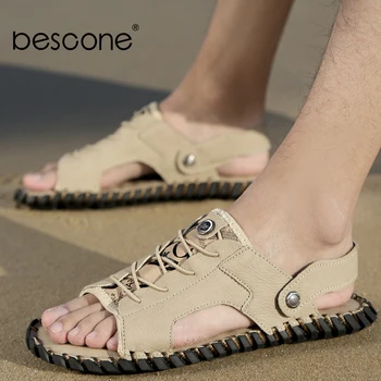 

BESCONE Men's Casual Flats Slipper Sandals Outdoor Beach Shoes Open Toe Lightweight Fishermen Water Breathable Sandals Male BS8