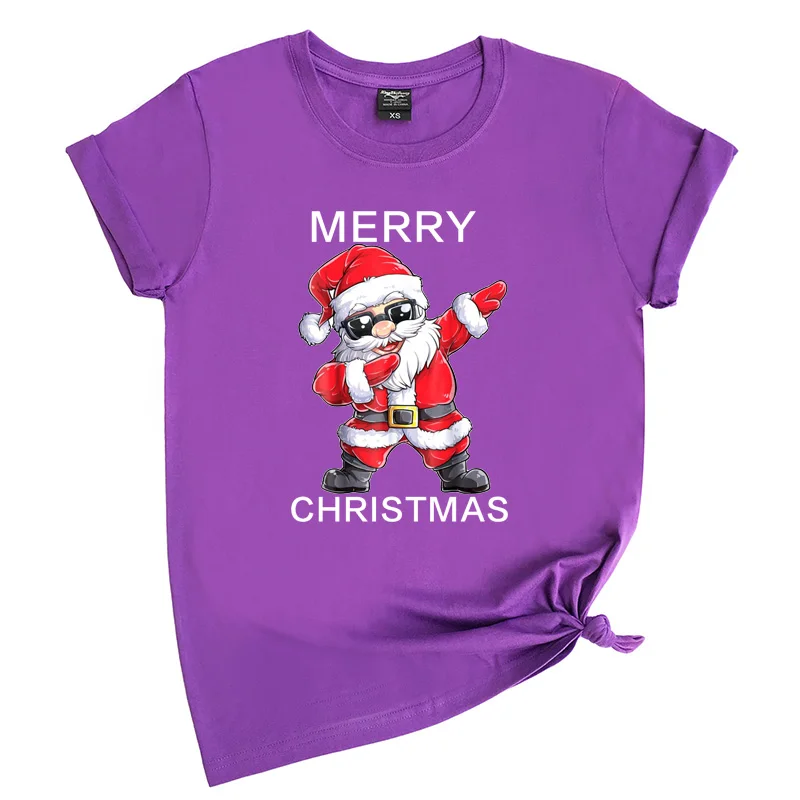 Topsko Merry Christmas Dabbing Santas, женская футболка с коротким рукавом из хлопка, мужская повседневная футболка с круглым вырезом, Рождественский подарок 3XL - Цвет: Фиолетовый
