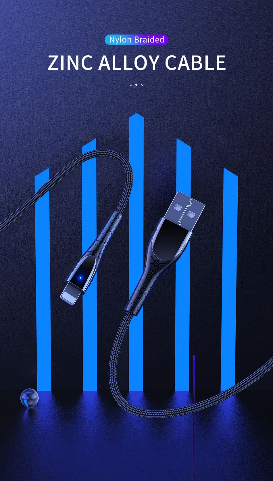 ROCK USB кабель для iPhone XR X Быстрая зарядка светодиодный индикатор зарядки и передачи данных нейлоновый плетеный кабель для iPad iPhone 8 7 6Plus