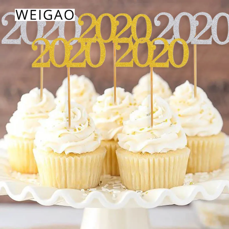 Weigao 12pcs Cake Topper New Year Gold Silver Cupcake Toppers New Year Eve Party Decoration Christmas Decor Navidad Cake Decorating Supplies Aliexpress