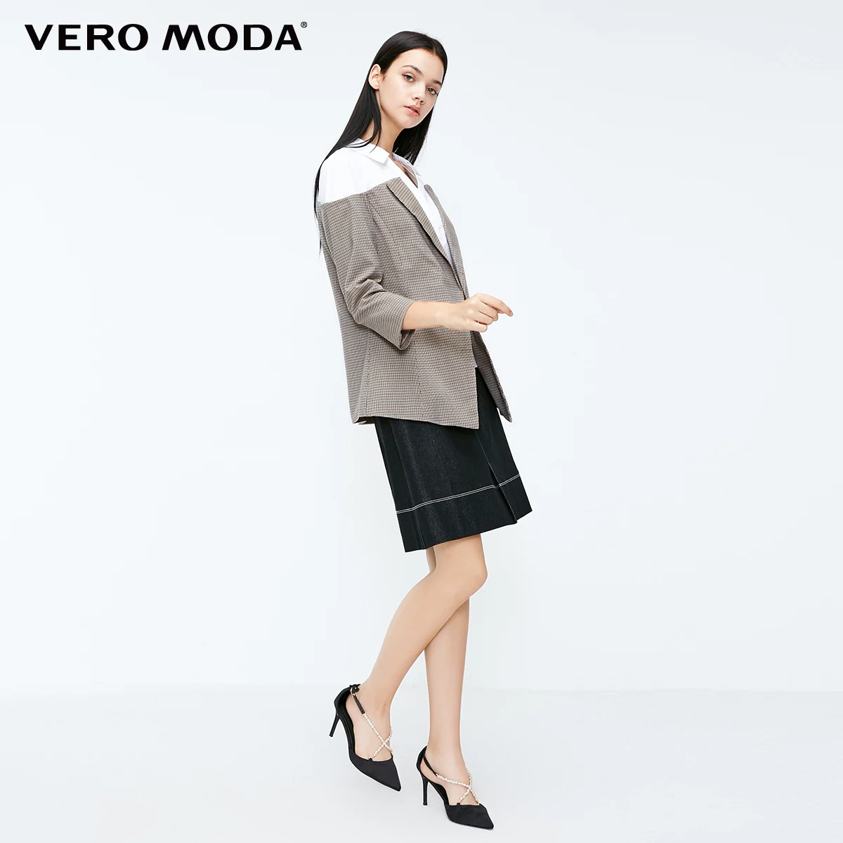 Cena Vero Moda styl angielski z kołnierzykiem z klapami szwy pledy koszula bluzka | 318431510