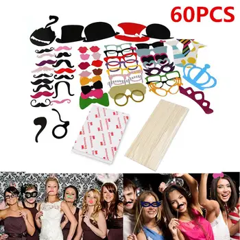 

TINKSKY 60pcs Photobooth Props Funny Mustache Mask Decorative Picture Props Selfie Props For Cosplay Birthday Wedding Party A35