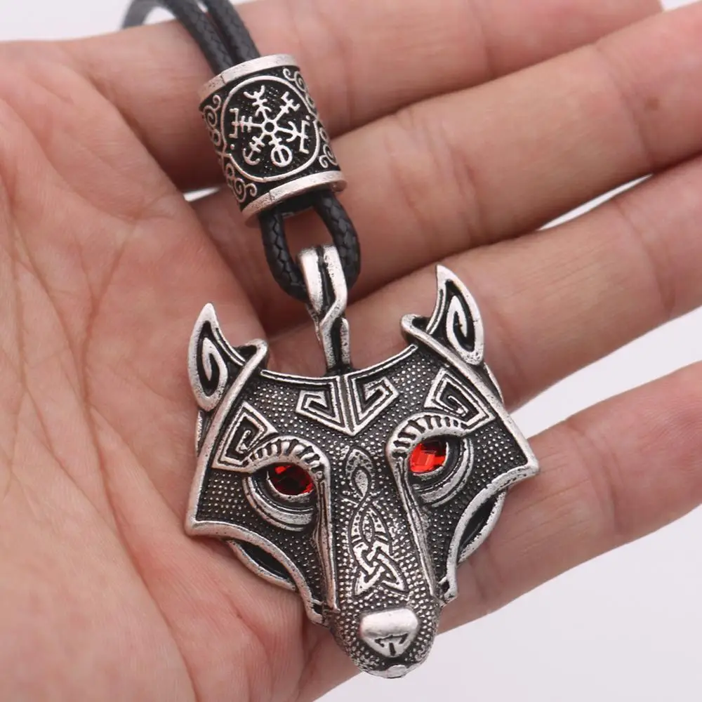 Black Red Eyes Wolf Amulet Pendant Nordic Beads Vegvisir Valknut Trinity Knot Viking Necklace Male Female Talisman Wicca Jewelry - Image 4