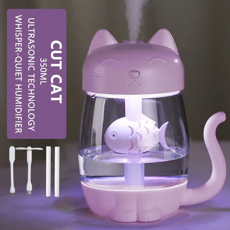 

Cute Cat Cool Mist Humidifier 350ml Portable USB Air Humidifier with Auto Shut -Off Night Light for Car Office Baby Bedroom Home
