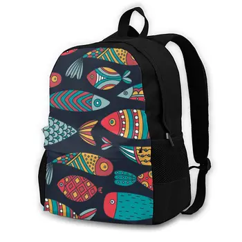 

Laptop Backpack Women Canvas Backpack School Teenagers Casual Travel Hand Drawn Undersea World Fishes Bags