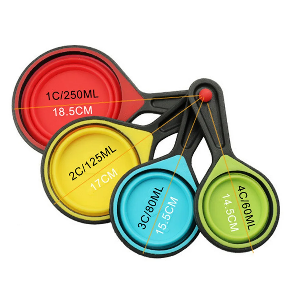 Telescopic Cup 4pcs/Set Collapsible Drinking Ice Cream Baking Cook Tools Portable Silicone Kitchen Tool Folding