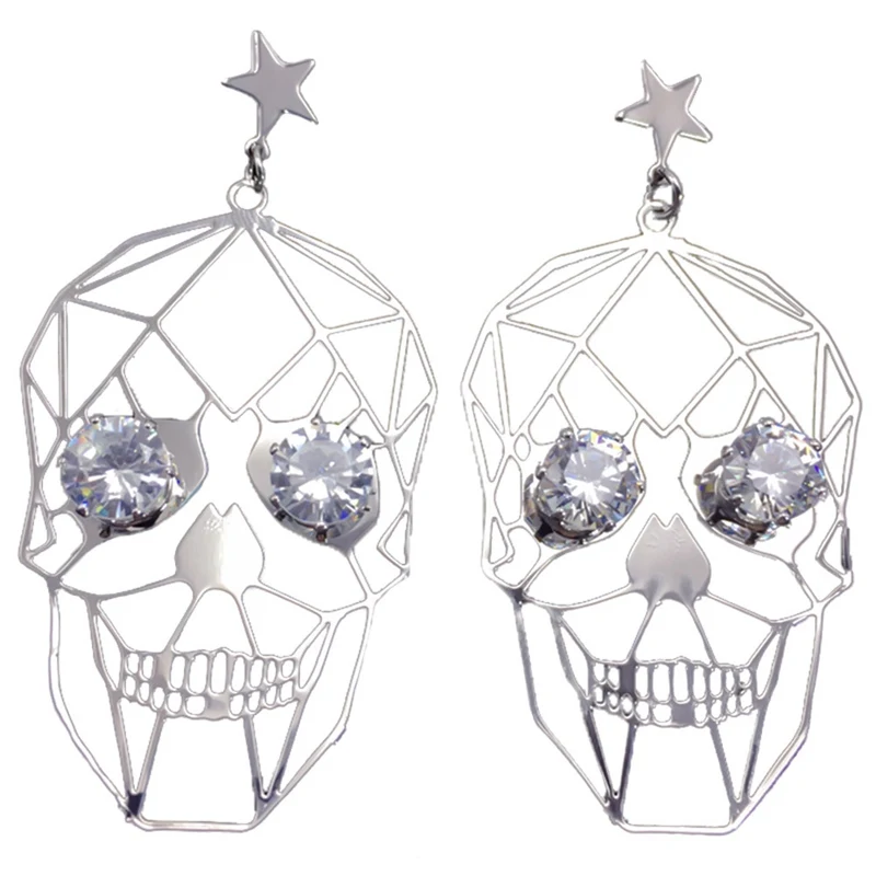

Korean personality wild hiphop retro Halloween punk skull earrings hollow metal temperament dangle earrings for women