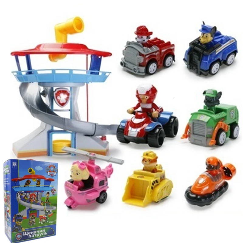 8PCS BOX Все paw patrol автобус смотровая башня с музыкальными фигурками patrulla canina paw patrol игрушки для детей рождественские подарки - Цвет: 8PCS BOX